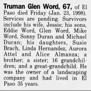 Obituary for Truman Glen Word