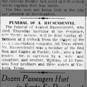 Obituary for August Hausendenrel