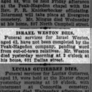 Israel Weston’s Obituary