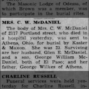 Obituary for C W MCDANIEL